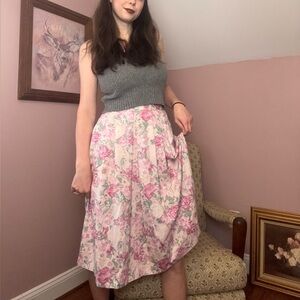 Vintage Pink Floral Pleated Skirt